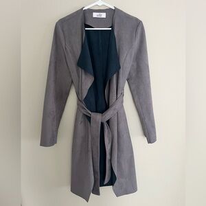 Badgley Mischka Belle Faux Suede Wrap Gray Trench Coat, size small